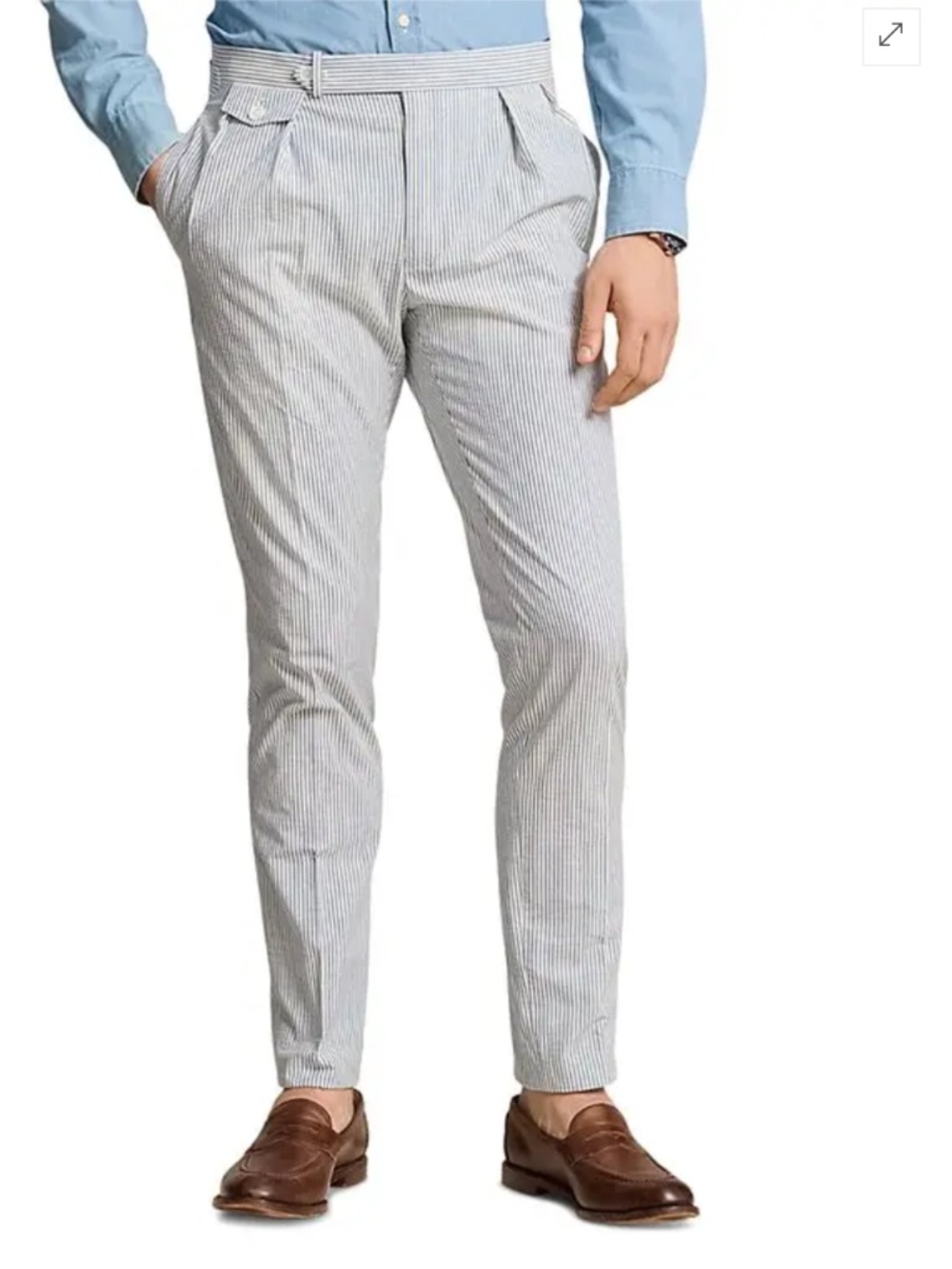 RALPH LAUREN PLEATED SEERSUCKER SUIT PANTS VINTAGE BLUE/CREAM NWT SIZE 36X33